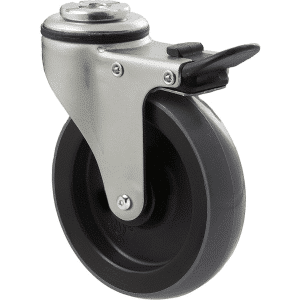K Series castor, 100mm x 23mm polyurethane (PU) wheel, precision bearing, swivel bolt hole, total brake, Chicago screw axle, 100 kg load rating