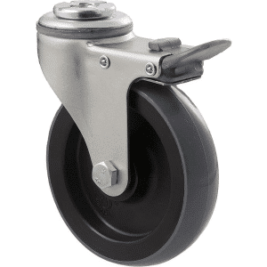 K Series castor, 100mm x 23mm polyurethane (PU) wheel, precision bearing, swivel bolt hole, total brake, grey seal & pedal, 100 kg load rating