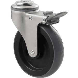 K Series castor, 100mm x 23mm polyurethane (PU) wheel, precision bearing, swivel bolt hole, total brake, Chicago screw axle, grey seal & pedal, 100 kg load rating