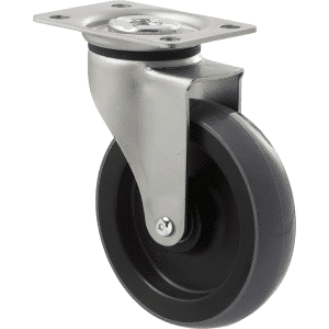K Series castor, 100mm x 23mm polyurethane (PU) wheel, precision bearing, swivel plate, zinc, Chicago screw axle, 100 kg load rating