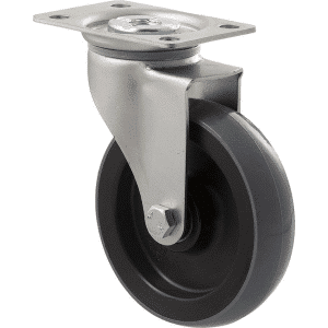 K Series castor, 100mm x 23mm polyurethane (PU) wheel, precision bearing, swivel plate, zinc, grey seal, 100 kg load rating