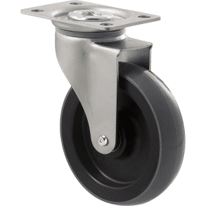 K Series castor, 100mm x 23mm polyurethane (PU) wheel, precision bearing, swivel plate, zinc, Chicago screw axle, grey seal, 100 kg load rating