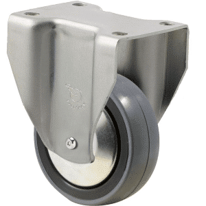 K Series castor, 75mm polyurethane (PU) on nylon wheel, thread guard, precision bearing, fixed plate, Chicago screw axle, 100 kg load rating