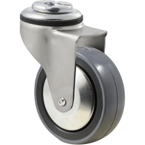 K Series castor, 75mm polyurethane (PU) on nylon wheel, thread guard, precision bearing, swivel bolt hole, Chicago screw axle, 100 kg load rating