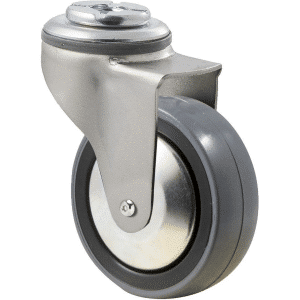K Series castor, 75mm polyurethane (PU) on nylon wheel, thread guard, precision bearing, swivel bolt hole, Chicago screw axle, grey seal, 100 kg load rating