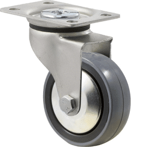 K Series castor, 75mm polyurethane (PU) on nylon wheel, thread guard, precision bearing, swivel plate, zinc, 100 kg load rating