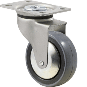 K Series castor, 75mm polyurethane (PU) on nylon wheel, thread guard, precision bearing, swivel plate, zinc, Chicago screw axle, 100 kg load rating