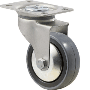 K Series castor, 75mm polyurethane (PU) on nylon wheel, thread guard, precision bearing, swivel plate, zinc, grey seal, 100 kg load rating