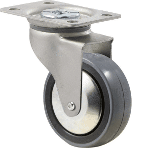 K Series castor, 75mm polyurethane (PU) on nylon wheel, thread guard, precision bearing, swivel plate, zinc, Chicago screw axle, grey seal, 100 kg load rating