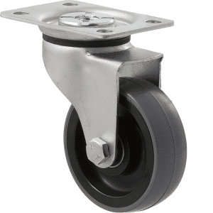 K Series castor, 75mm x 28mm x 23mm polyurethane (PU) wheel, precision bearing, swivel plate, zinc, 100 kg load rating