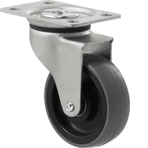 K Series castor, 75mm x 28mm x 23mm polyurethane (PU) wheel, precision bearing, swivel plate, zinc, Chicago screw axle, 100 kg load rating