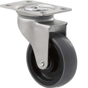 K Series castor, 75mm x 28mm x 23mm polyurethane (PU) wheel, precision bearing, swivel plate, zinc, Chicago screw axle, grey seal, 100 kg load rating