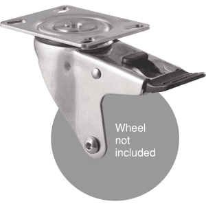 M Series stainless steel (grade 304), swivel plate with total brake, fork, 100mm wheel, 100% corrosive-free.