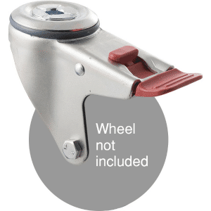 M Series, swivel bolt hole zinc fork with total brake for a 100mm diameter wheel.