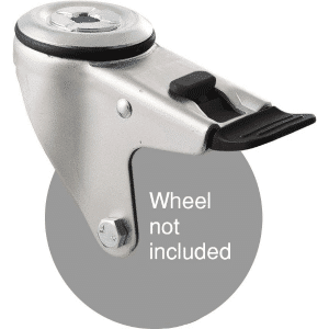M Series, swivel bolt hole zinc fork with total brake, black seal and pedal for a 100mm wheel.