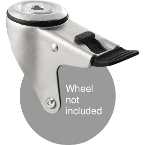 M Series, swivel bolt hole zinc fork with total brake, black seal and pedal for a 100mm wheel.