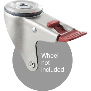 M Series, swivel bolt hole zinc fork with total brake, Chicago screw axle, 100mm wheel.