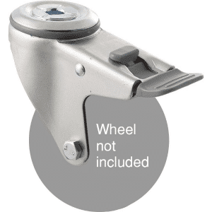 M Series, swivel bolt hole zinc fork with total brake, grey seal & pedal, 100mm wheel.
