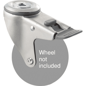 M Series, swivel bolt hole zinc fork with total brake, grey seal & pedal, 100mm wheel.