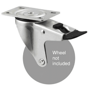 M Series, North American (NA) swivel plate zinc fork with total brake, black seal & pedal for a 100mm wheel.