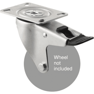 M Series, swivel plate zinc fork with total brake, black seal and pedal for a 100mm diameter wheel.