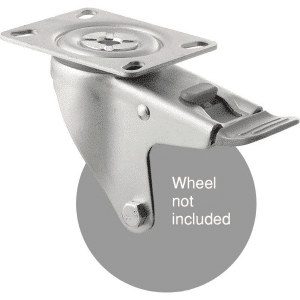M Series, swivel plate zinc fork with total brake, grey sealand pedal for a 100mm diameter wheel.
