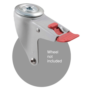 M Series powder-coat zinc- plated swivel bolt hole fork, total brake for a 125mm wheel.