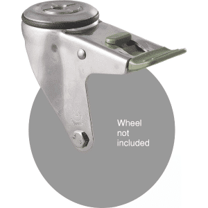 M Series stainless steel (grade 304), swivel bolt hole fork, direction lock, hex bolt, for 125mm wheel.