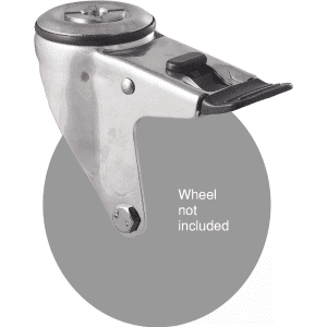 M Series stainless steel (grade 304), swivel bolt hole fork, total brake, hex bolt for 125mm wheel.