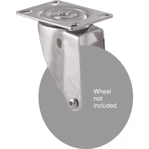 M Series stainless steel (grade 304), swivel plate fork, for 125mm wheel.