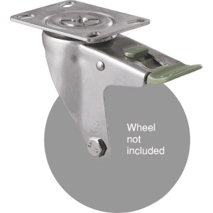 M Series stainless steel (grade 304), swivel plate fork, direction lock, hex bolt for 125mm wheel.