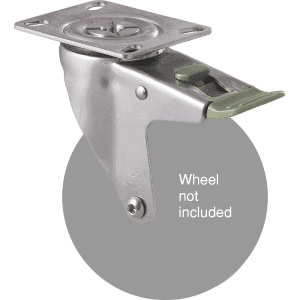 M Series stainless steel (grade 304), swivel plate fork, direction lock for 125mm wheel.