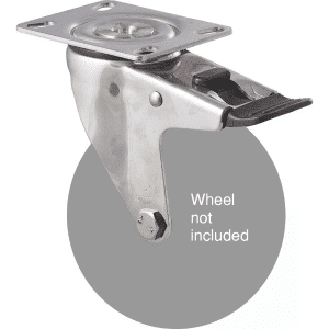 M Series stainless steel (grade 304), swivel plate fork, hex bolt for 125mm wheel.