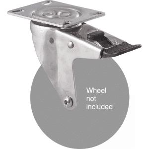 M Series stainless steel (grade 304), swivel plate fork, total brake for 125mm wheel.