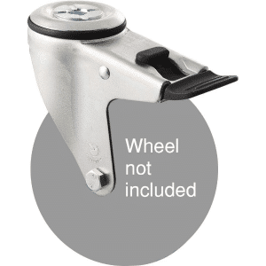 M Series, swivel bolt hole zinc fork with total brake, black seal for a 125mm wheel.