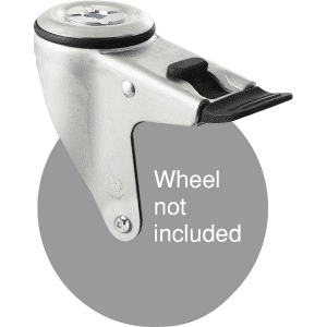 M Series, swivel bolt hole zinc fork with total brake, Chicago screw axle, black seal for a 125mm wheel.