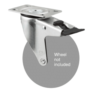M Series, swivel North American (NA) plate, total brake, zinc fork for a 125mm wheel, black seal & pedal, Chicago screw axle.