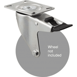 M Series, swivel plate, total brake, zinc fork for a 125mm wheel, black seal & pedal.