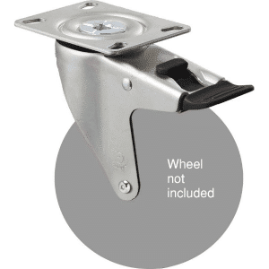 M Series, swivel plate, total brake, zinc fork for a 125mm wheel, black seal & pedal, Chicago screw axle.