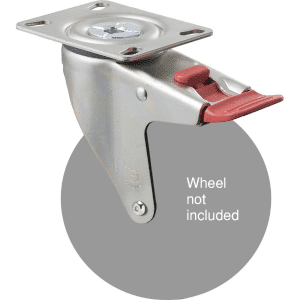 M Series, swivel plate, total brake, zinc fork for a 125mm wheel, Chicago screw axle.