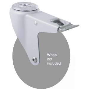 M Series powder-coated fork (corrosion-resistant), swivel bolt hole, direction lock for a 150mm wheel.