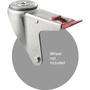 M Series, swivel bolt hole zinc fork with total brake for a 150mm wheel.