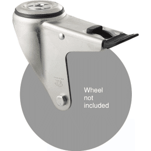 M Series, swivel bolt hole zinc fork with total brake for a 150mm wheel, black seal & pedal.