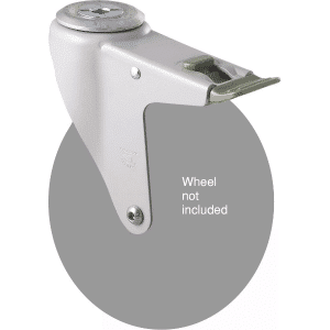 M Series powder-coated fork (corrosion-resistant), swivel bolt hole, direction lock for a 175mm x 28mm wheel.