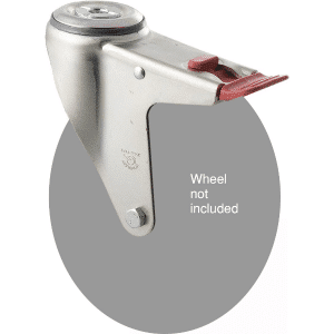 M Series, swivel bolt hole zinc fork with total brake for a 175mm x 28mm wheel.