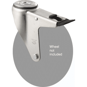 M Series, swivel bolt hole zinc fork with total brake for a 175mm x 28mm wheel, black seal & pedal.