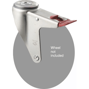 M Series, swivel bolt hole zinc fork with total brake for a 175mm x 28mm wheel, Chicago screw axle.