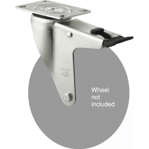 M Series ISO swivel plate zinc fork for a 175mm x 28mm wheel, total brake, black seal & pedal.