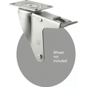 M Series ISO swivel plate zinc fork for a 175mm x 28mm wheel, total brake, grey seal & pedal.