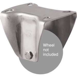 M Series stainless steel (grade 304) specialised, fixed plate fork, hex bolt axle for a 75mm x 28mm wheel.